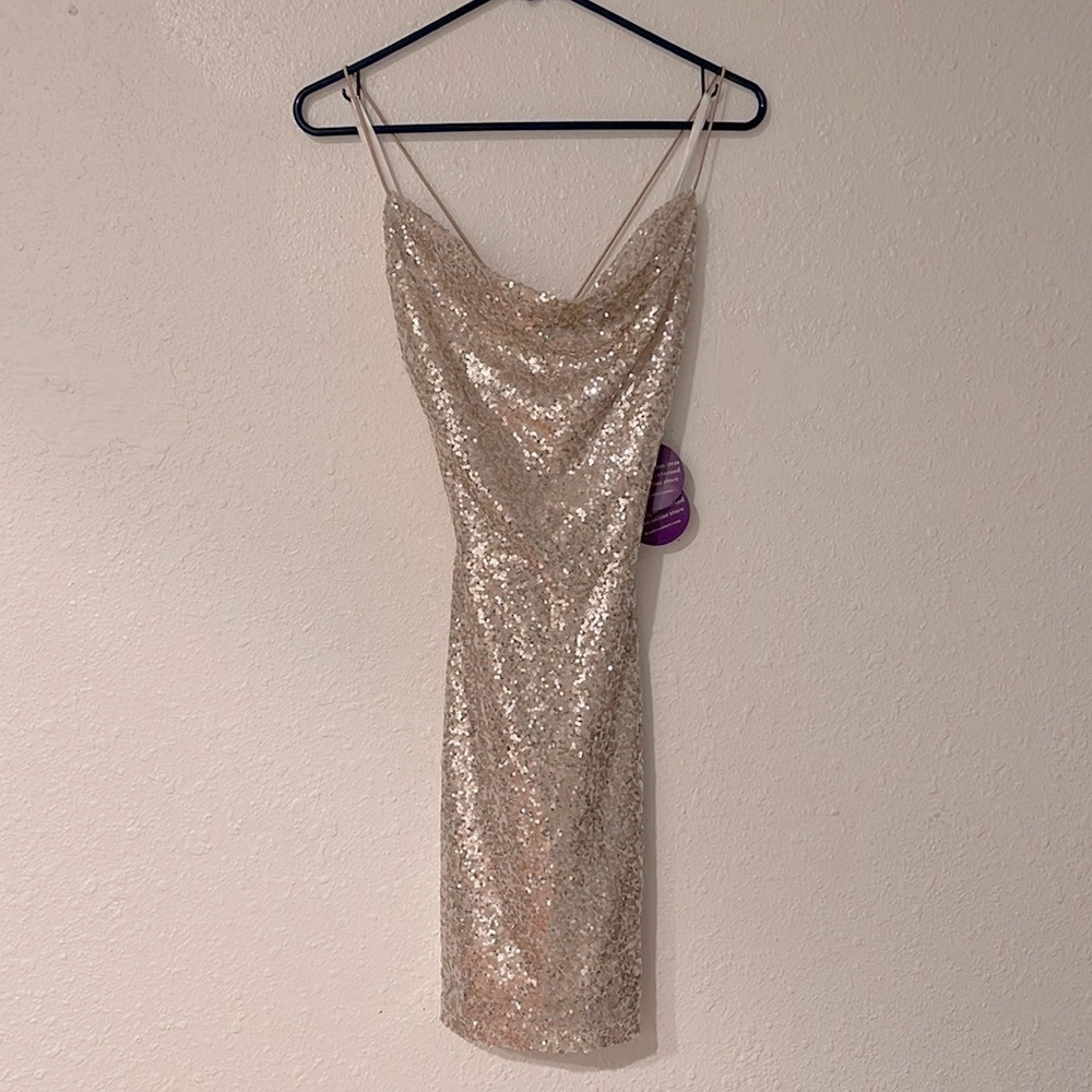Mini Gold Sequin Cross Back Dress